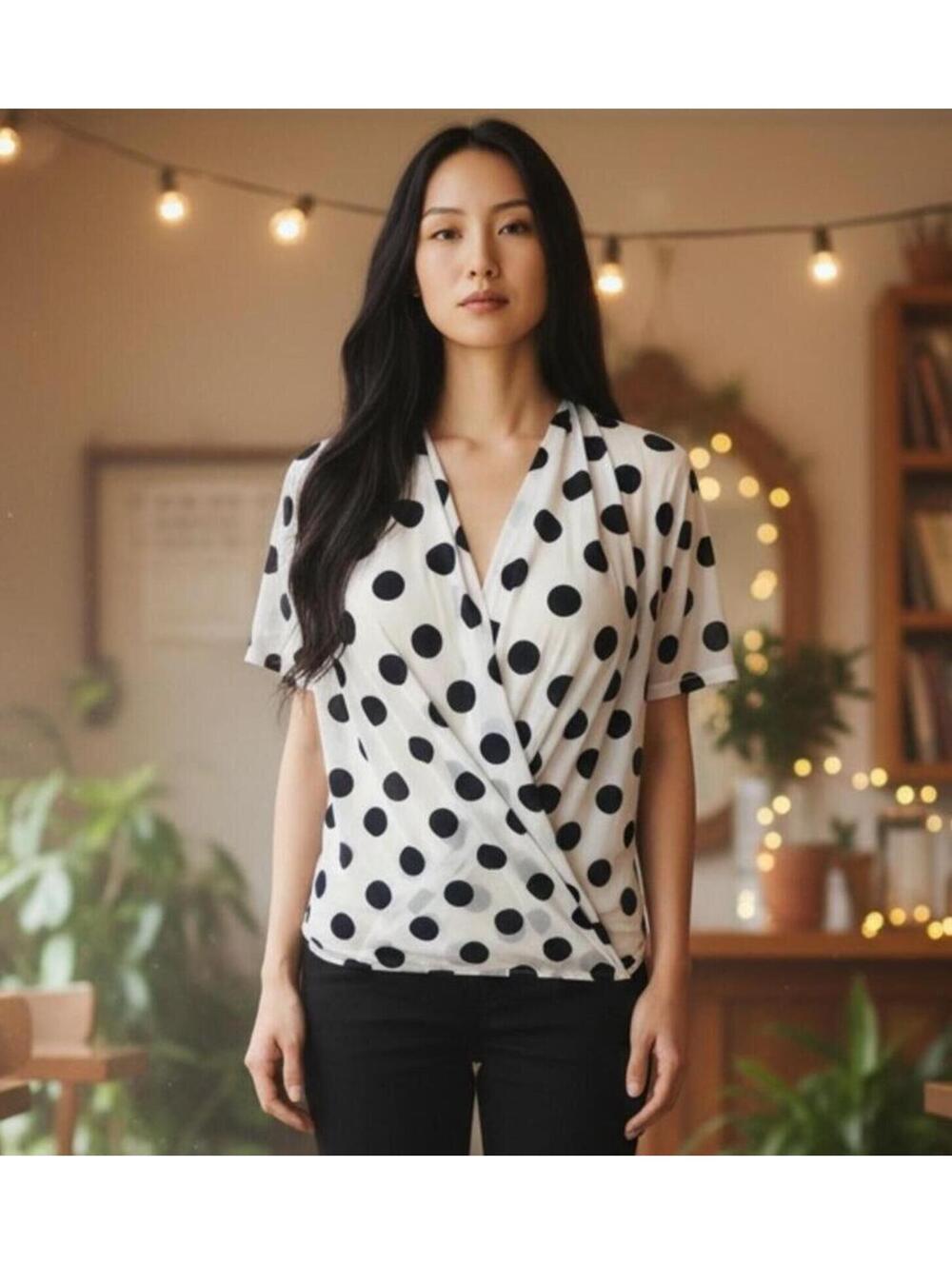 Zara Trafaluc Polka Dot Wrap Top With V Neckline Womens - S